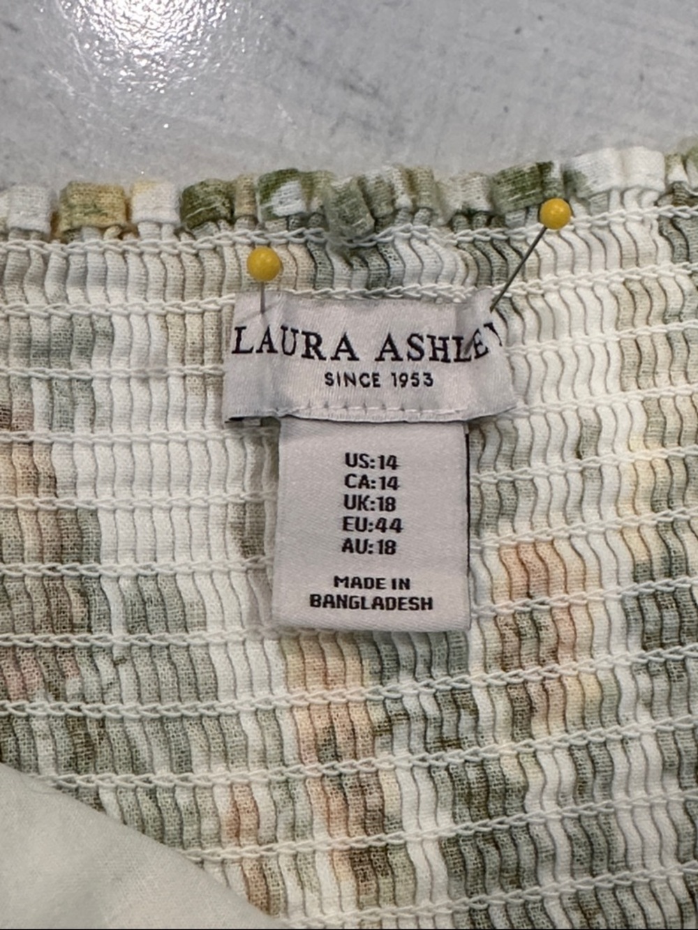 Laura Ashley Sz 14 VTG Floral Midi Dress White Yellow Cottage Square Neck • NEW! - Picture 8 of 12